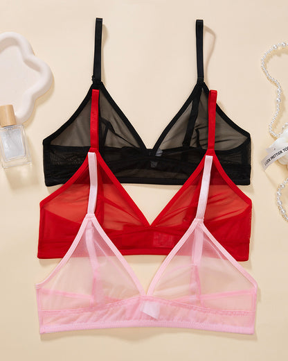 Sheer Mesh Women's Underwear Ultra-Thin Lace Wire-Free Triangle Cup Bra