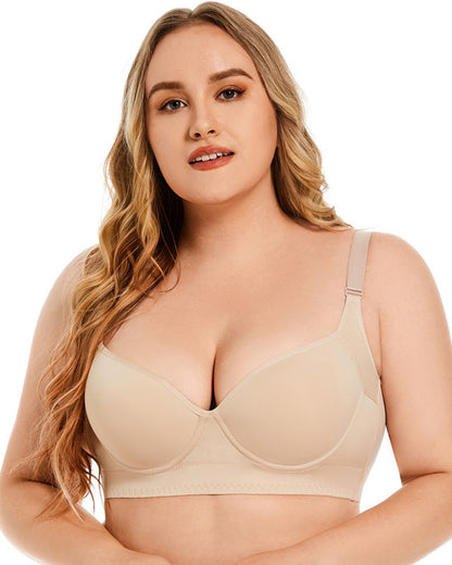 Large Size Smooth Seamless Sexy Lingerie Women's Gathered Breast Anti-sagging Rims Bra Deep V Bra