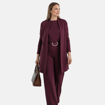 Elegant 3-Piece Set Including Long Cardigan, Top And Pants