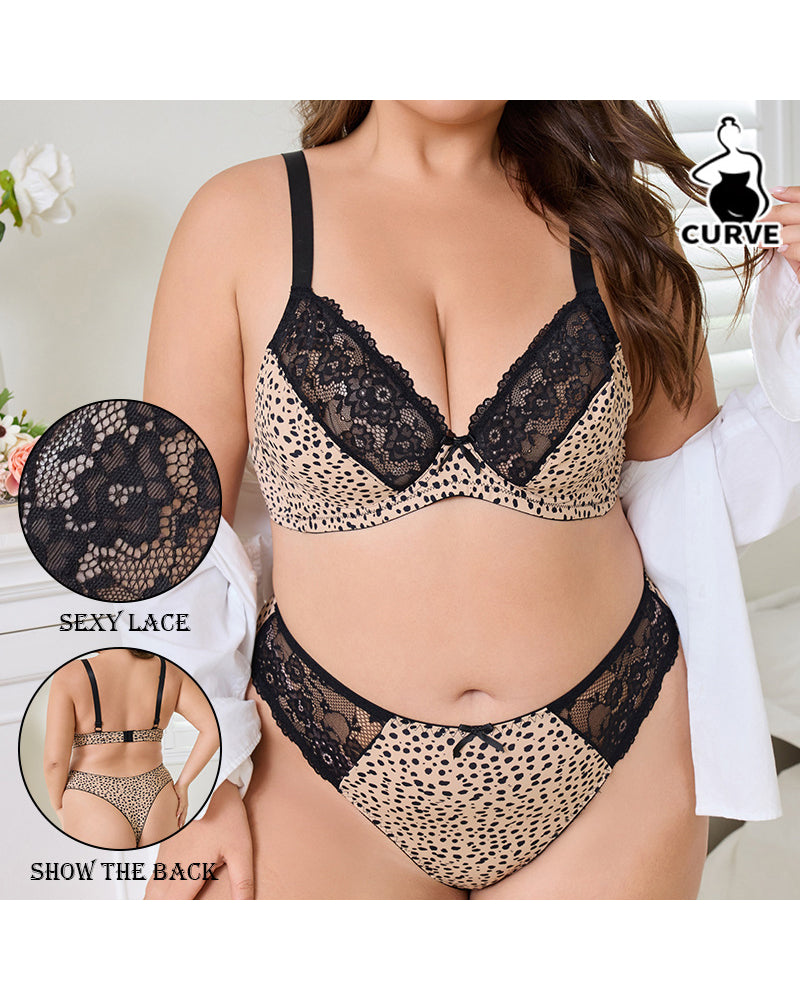 Plus Size Women's Lingerie New Arrival Sexy Leopard Print Ultra-Thin Lace Print Push-Up Breathable Bra Set