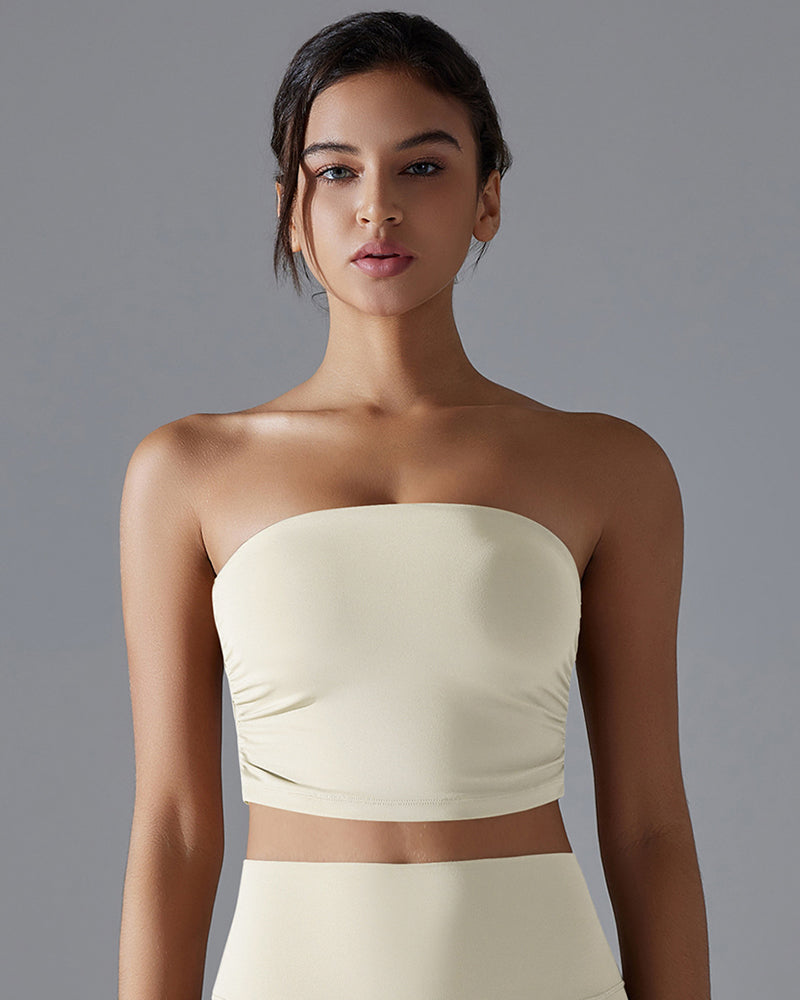 Strapless Anti-Slip Nude-Feel Skin-Friendly One-Piece Sports Bra with Built-in Underwear for Gym Wear
