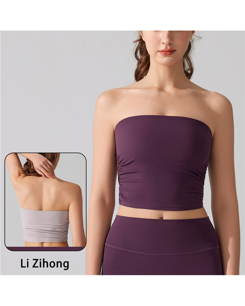 Nude-Feel Sports Bra Anti-Exposure Strapless Non-Slip Undergarment Base Layer Fitness With Padded Cups Yoga