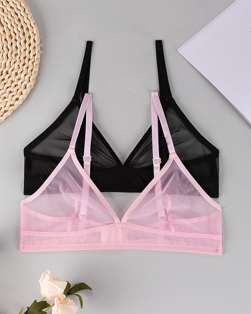 Sheer Mesh Women's Underwear Ultra-Thin Lace Wire-Free Triangle Cup Bra
