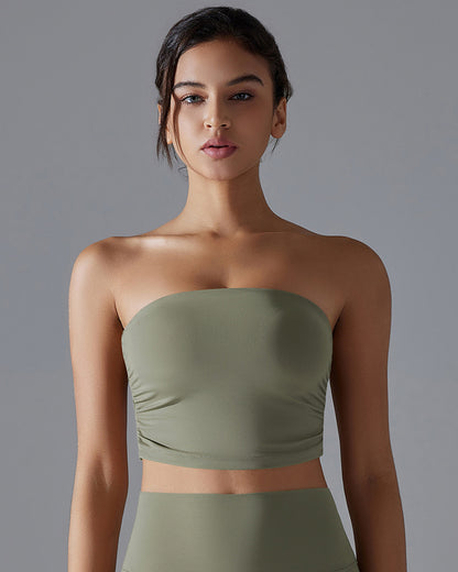 Strapless Anti-Slip Nude-Feel Skin-Friendly One-Piece Sports Bra with Built-in Underwear for Gym Wear