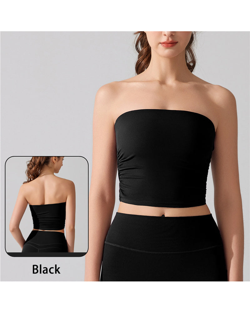 Nude-Feel Sports Bra Anti-Exposure Strapless Non-Slip Undergarment Base Layer Fitness With Padded Cups Yoga