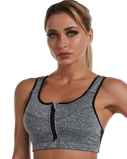 Plus-Size Women's Underwear Front-Zip Design Sports Bra Wire-Free Push-Up Yoga & Fitness Shock-Absorbing Running Flattering Back