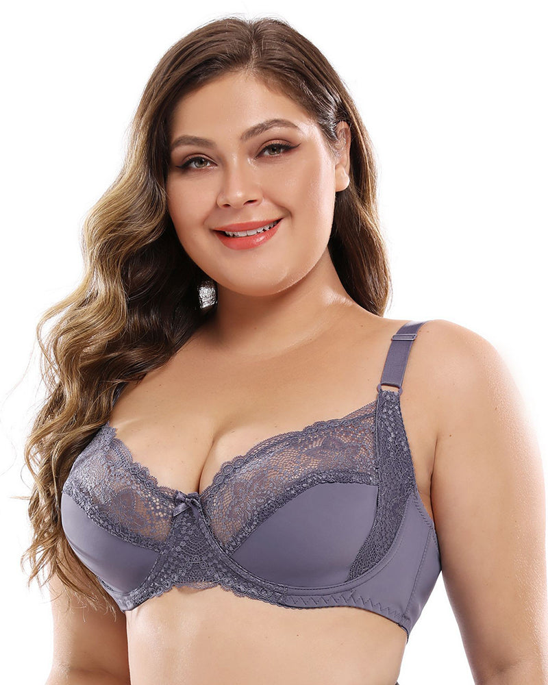 Plus-Size Women's Lingerie Ultra-Thin Sexy Lace Underwire Flatters Larger Busts