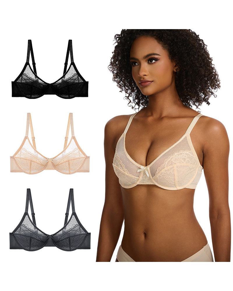 Large Size Underwear Thin Mesh Push-up Bra French Sexy Soft Steel Ring Anti-sagging Bra