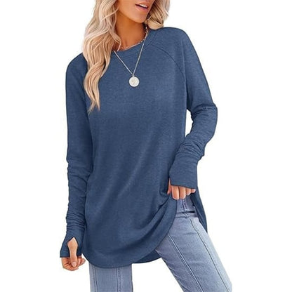 Women's Thumbhole Round Neck Long Sleeve