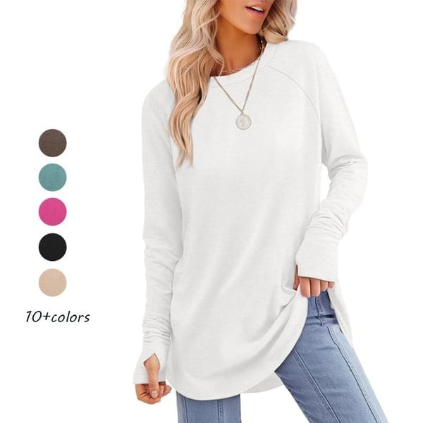 Women's Thumbhole Round Neck Long Sleeve
