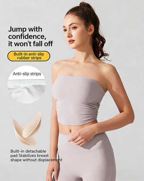 Nude-Feel Sports Bra Anti-Exposure Strapless Non-Slip Undergarment Base Layer Fitness With Padded Cups Yoga