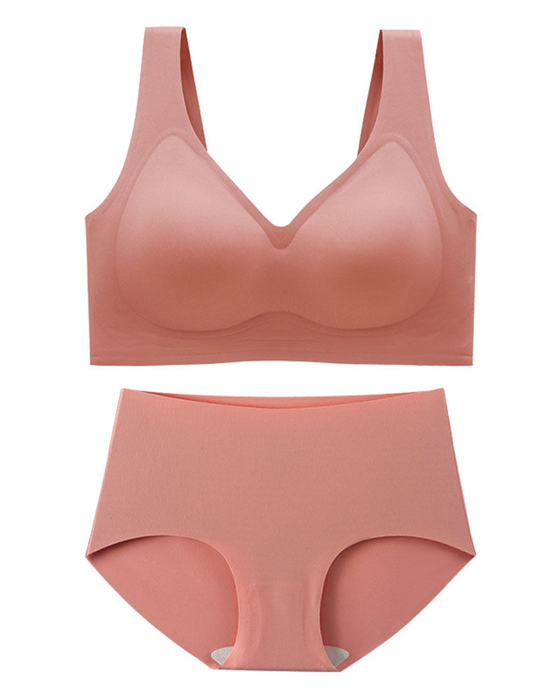 Fat Plus Size Traceless Underwear Set Bra Large Chest Small Comfortable No Rings