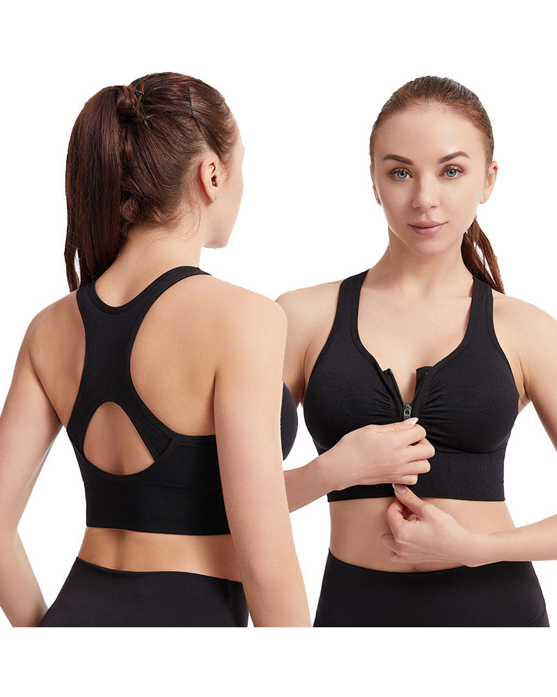 Shock-Absorbing  Supportive  Running  Yoga  Fitness  Cutout  Backless  Front Zipper  Sports  Underwear for Women