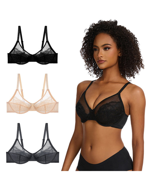 Large Size Underwear Thin Mesh Push-up Bra French Sexy Soft Steel Ring Anti-sagging Bra