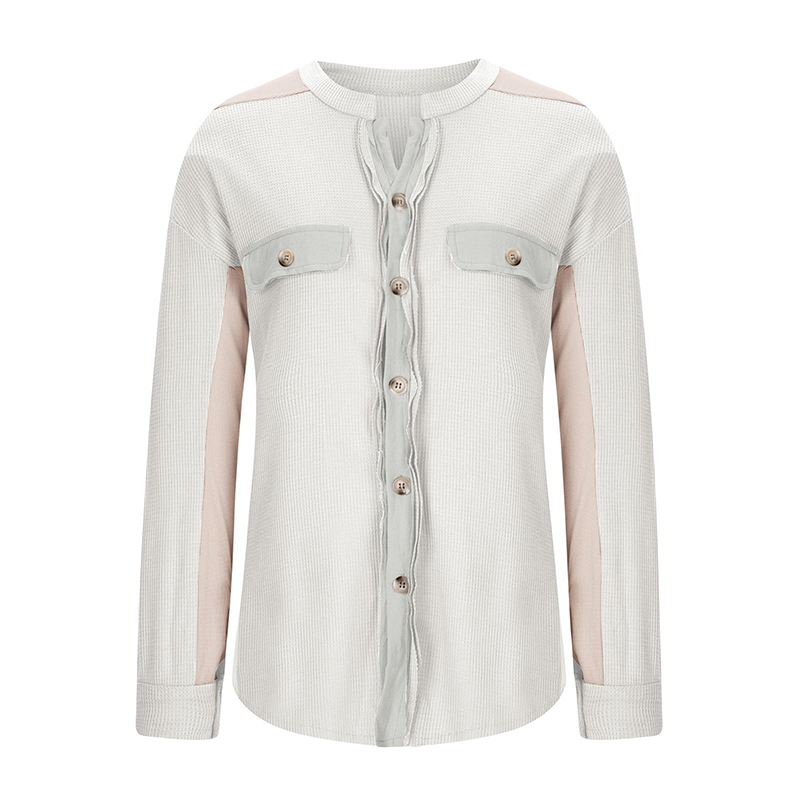 Women's Loose Fit Batwing Sleeve Waffle Knit Button Down Shirt Shacket Tops