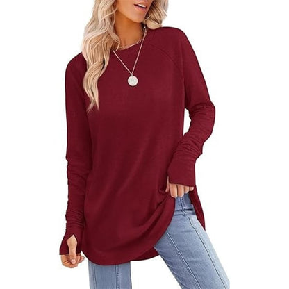 Women's Thumbhole Round Neck Long Sleeve