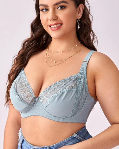 Plus Size Women's Underwear Push-Up Lightweight Underwire Shaping Side-Boob Control Lace