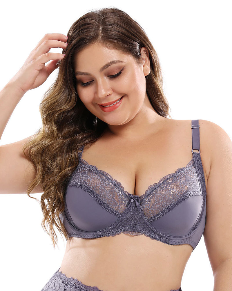 Plus-Size Women's Lingerie Ultra-Thin Sexy Lace Underwire Flatters Larger Busts