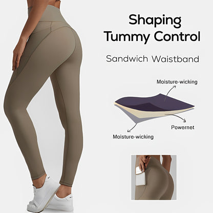High-waisted tummy-controlling and body-shaping training leggings