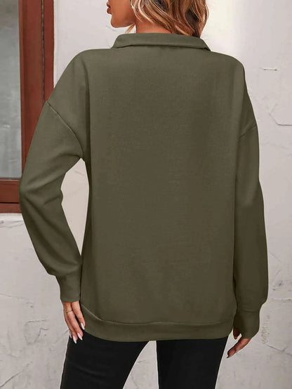 Womens Zip-Up Dropped Shoulder Sweatshirt