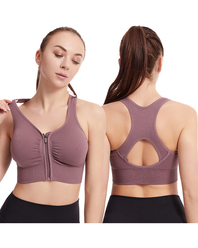 Shock-Absorbing  Supportive  Running  Yoga  Fitness  Cutout  Backless  Front Zipper  Sports  Underwear for Women