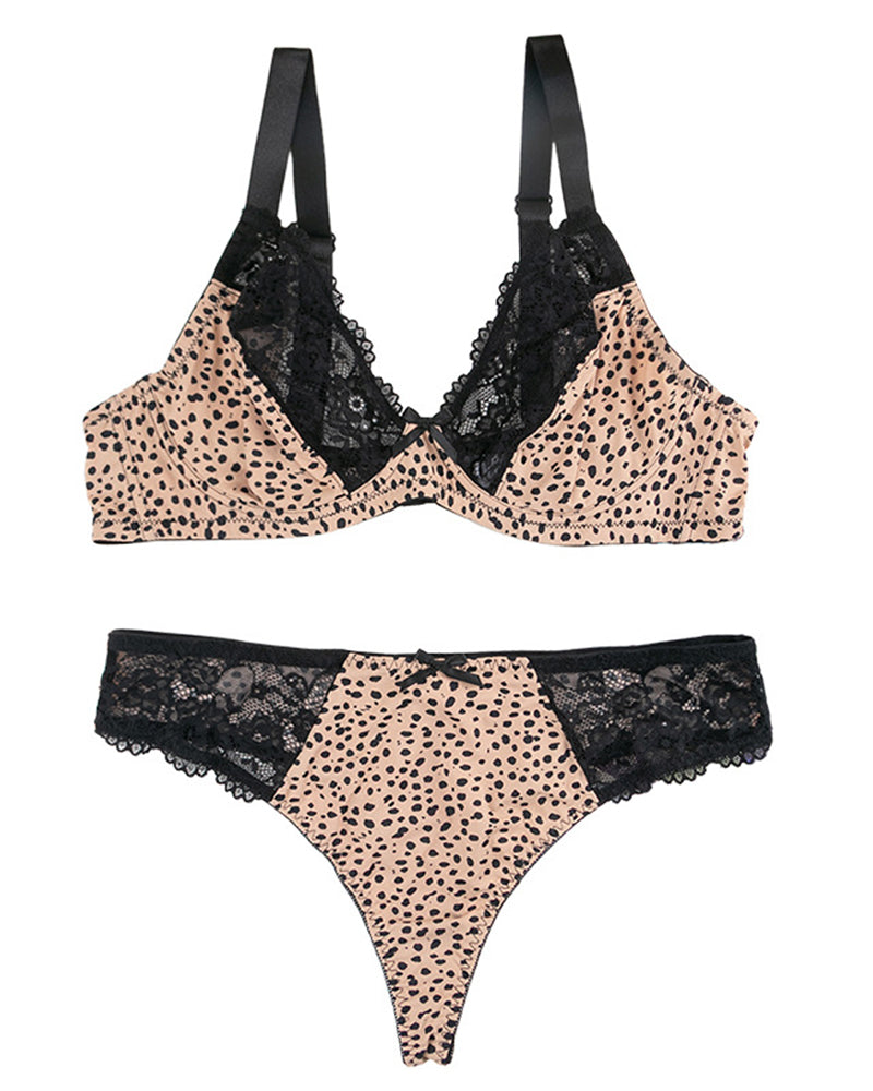 Plus Size Women's Lingerie New Arrival Sexy Leopard Print Ultra-Thin Lace Print Push-Up Breathable Bra Set