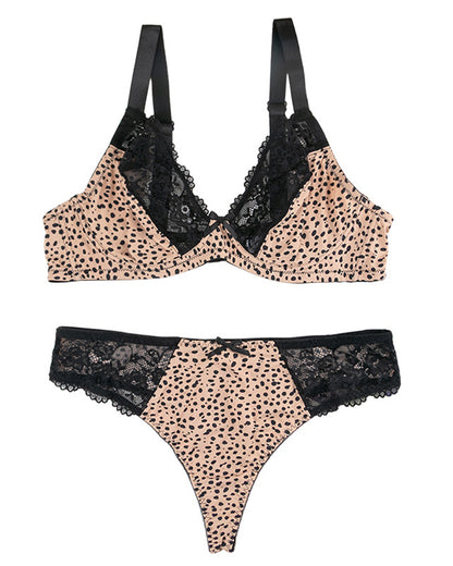 Plus Size Women's Lingerie New Arrival Sexy Leopard Print Ultra-Thin Lace Print Push-Up Breathable Bra Set