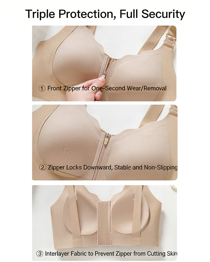 Front-Zip Nursing Bra Anti-Sagging Design Minimizes Appearance of Larger Busts Pregnancy & Postpartum Exclusive Thin-Style Nursing Bra