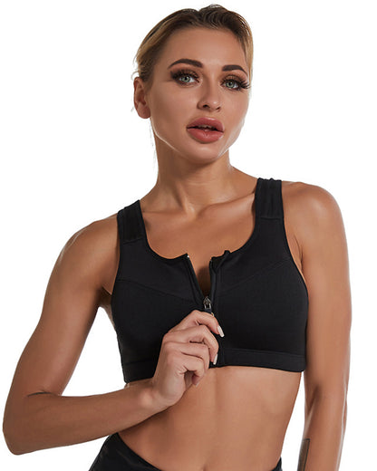 Plus-Size Women's Underwear Front-Zip Design Sports Bra Wire-Free Push-Up Yoga & Fitness Shock-Absorbing Running Flattering Back