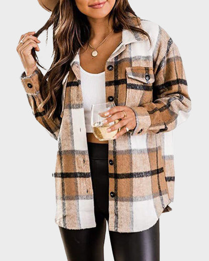 Casual Plaid Flannel Shirt Jacket