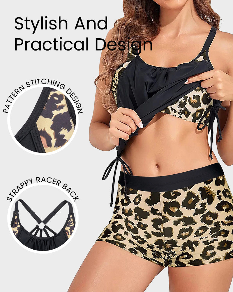 Flattering Three-Piece Tankini Swimsuit