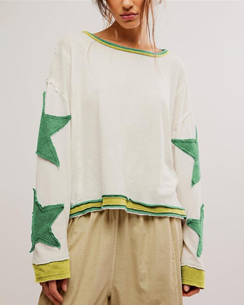 Fashionable Round Neck Hooded Thin Loose Star Hoodie