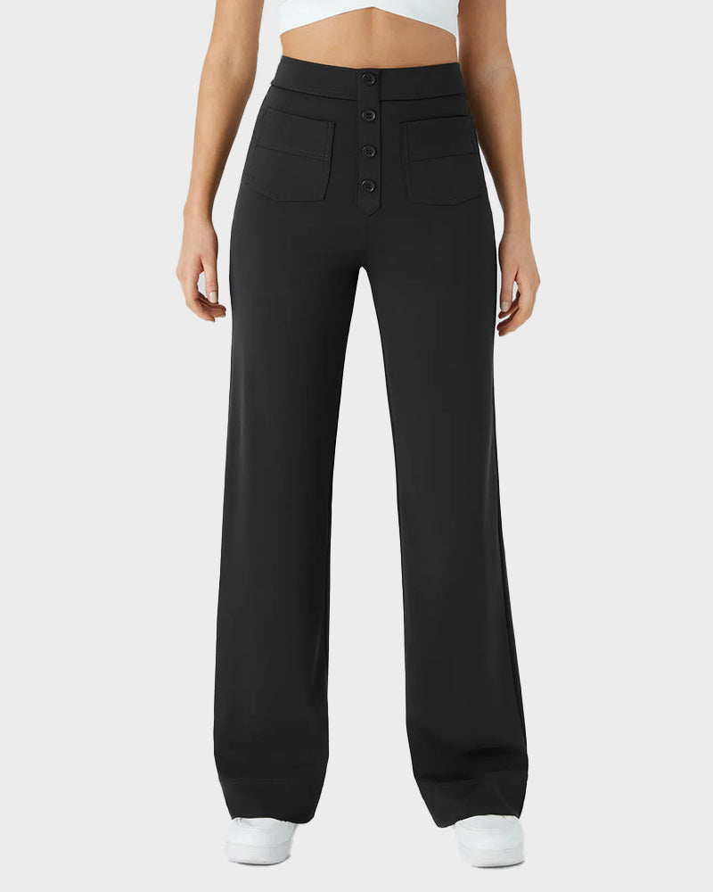 High-Waist Button Front Straight-Leg Pants
