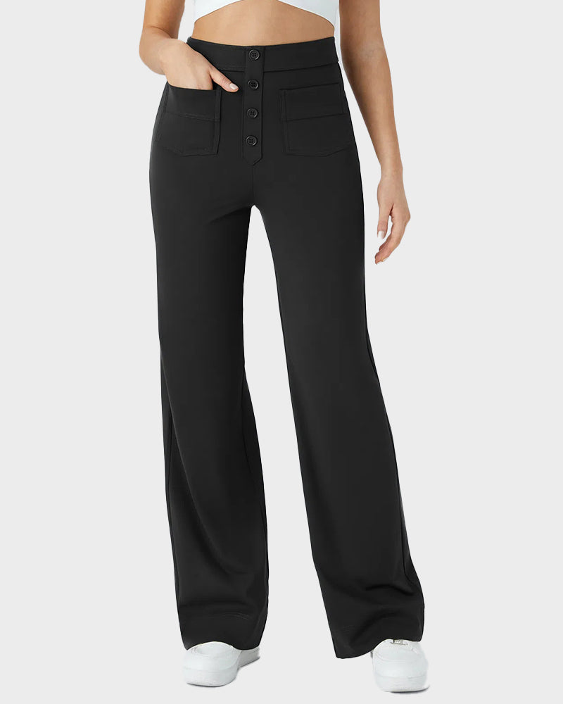 High-Waist Button Front Straight-Leg Pants