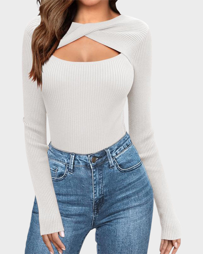 Twist Front Cutout Knit Sweater