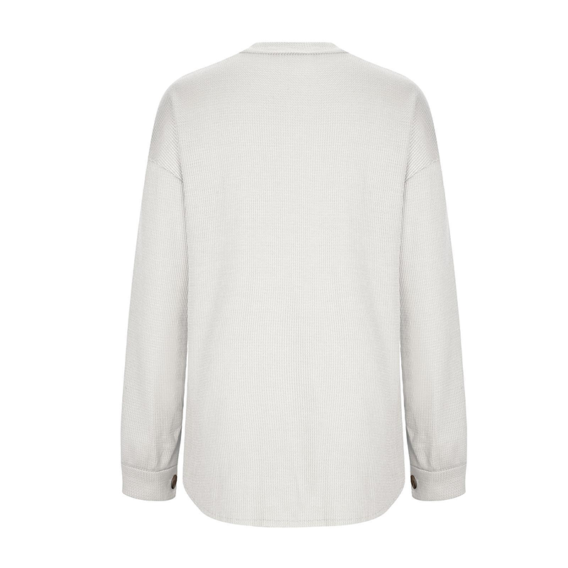 Women's Loose Fit Batwing Sleeve Waffle Knit Button Down Shirt Shacket Tops