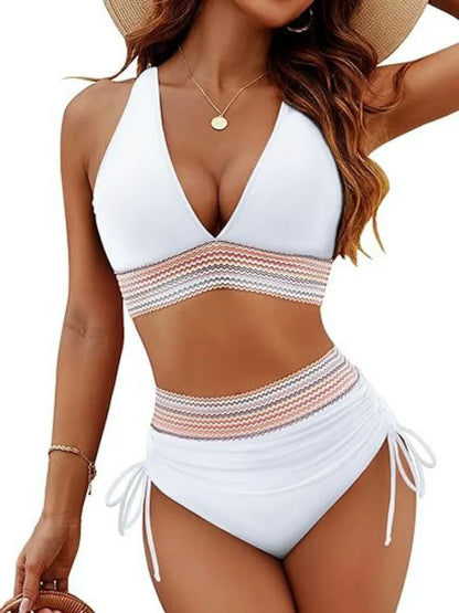 High Waisted Tummy Control Color Block Bikini Sets