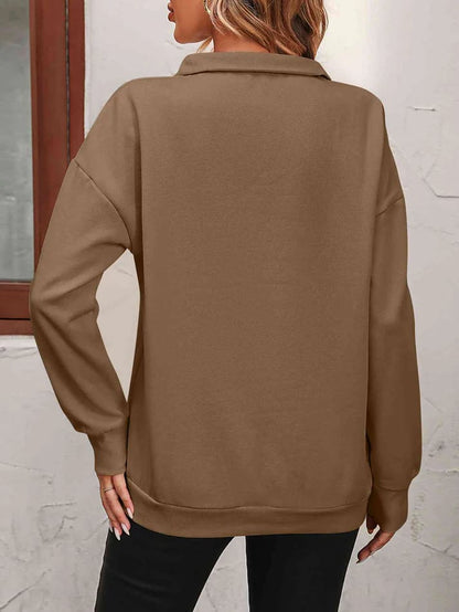 Womens Zip-Up Dropped Shoulder Sweatshirt