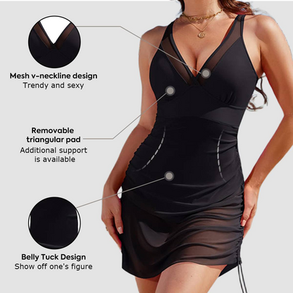Tummy Control Mesh Sheer Sarong Wraps Women One Piece