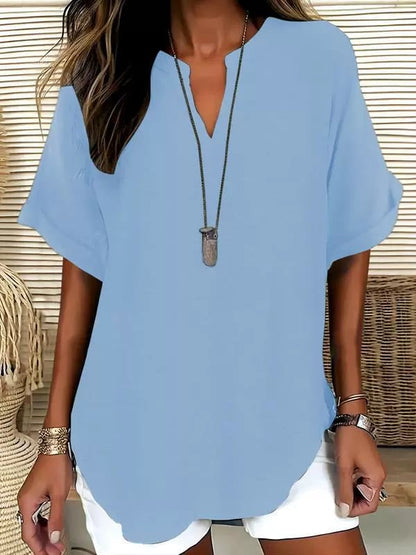 Women's Plain Shortsleeve Blouse, Casual Solid Color Top for Daily Wear, Ladies Clothes for All Seasons