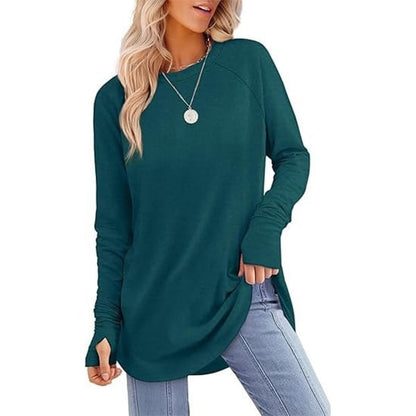 Women's Thumbhole Round Neck Long Sleeve