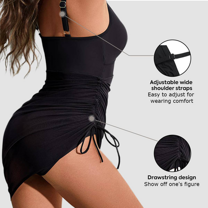Tummy Control Mesh Sheer Sarong Wraps Women One Piece