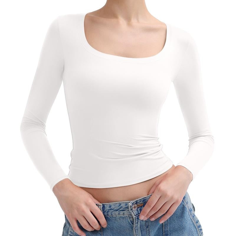 Women's Basic Double Layering Tight Slim Fit T Shirts