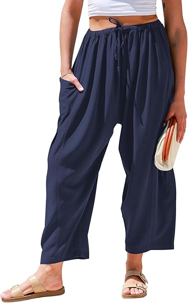 Women's Polyester Wide Leg Pants with Pockets