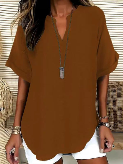 Women's Plain Shortsleeve Blouse, Casual Solid Color Top for Daily Wear, Ladies Clothes for All Seasons