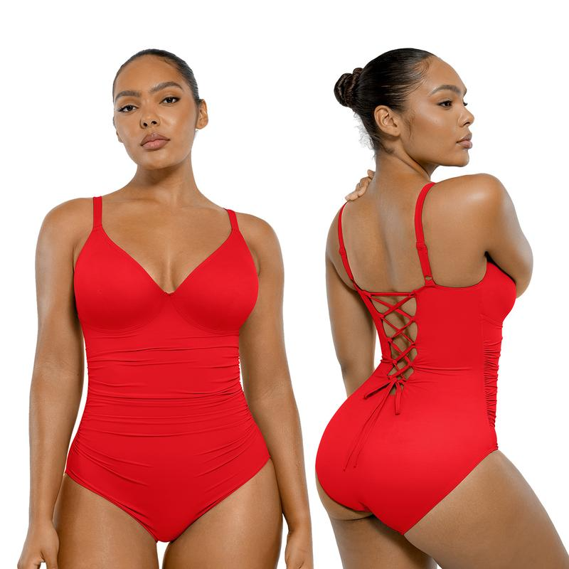 Smart Sculpt Back Drawstring Swimsuit with Tummy Tucking