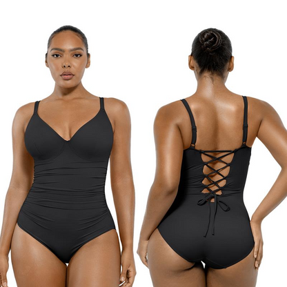 Smart Sculpt Back Drawstring Swimsuit with Tummy Tucking