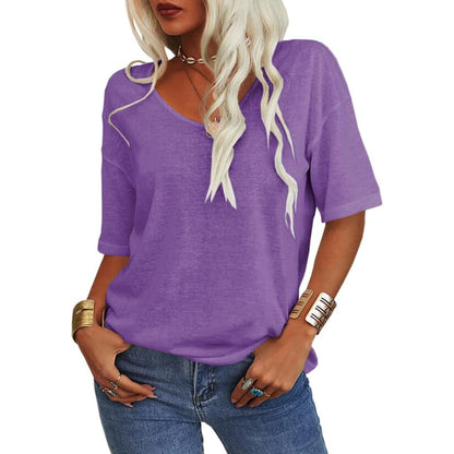 Women's Solid Color V-Neck T-shirt
