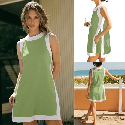 Hot Sale-Women's Casual Color Block Sleeveless Tops Matching Shorts with Pockets