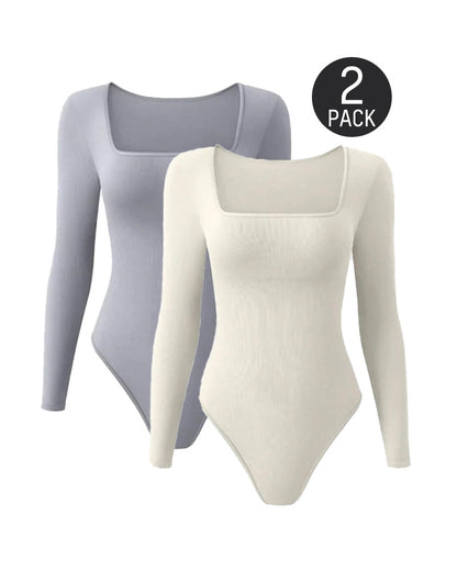 Ribbed Square Neck Long Sleeve Bodysuit